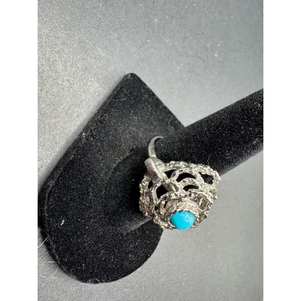 Vintage Vogue Signed Navajo Native American Silver Tone Turquoise Ring Sz 6.75